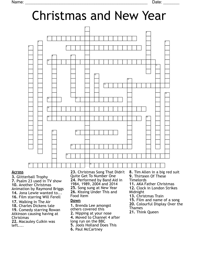 Christmas and New Year Crossword