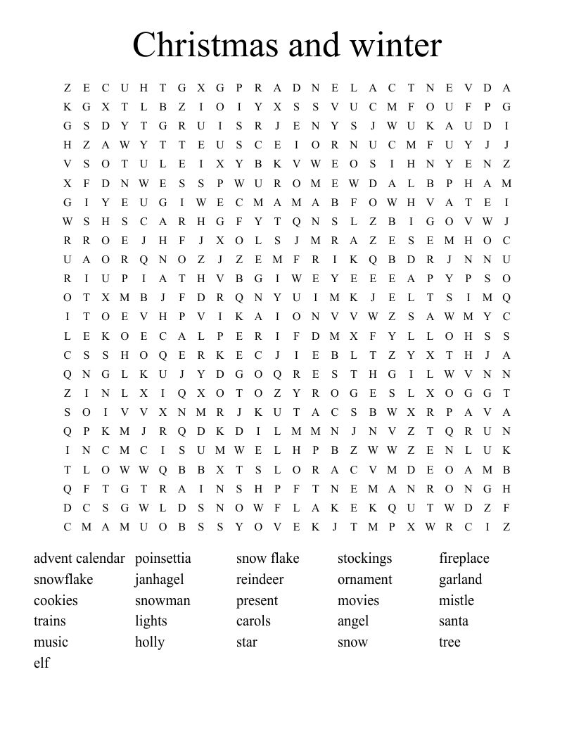 Christmas and winter Word Search