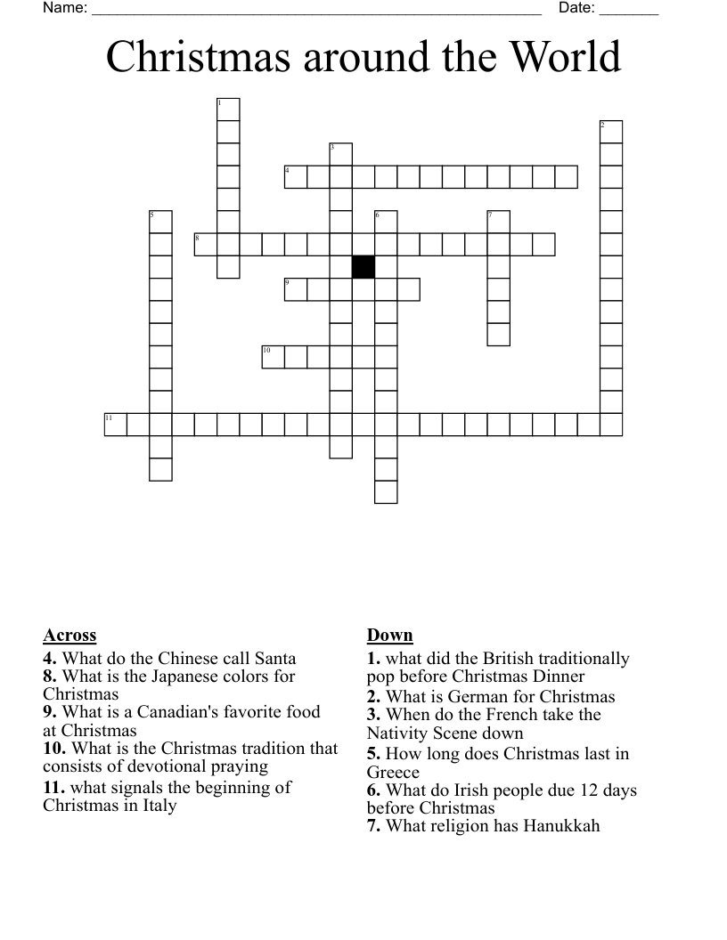 Christmas around the World  Crossword