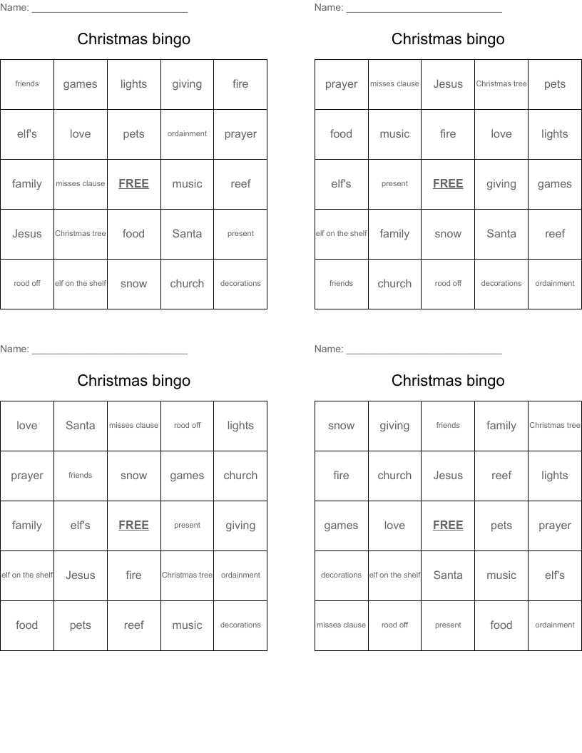 Christmas bingo