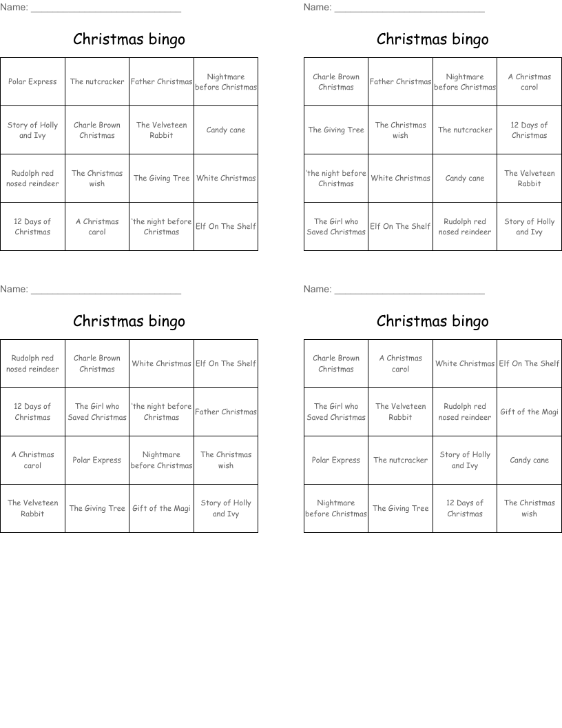Christmas bingo