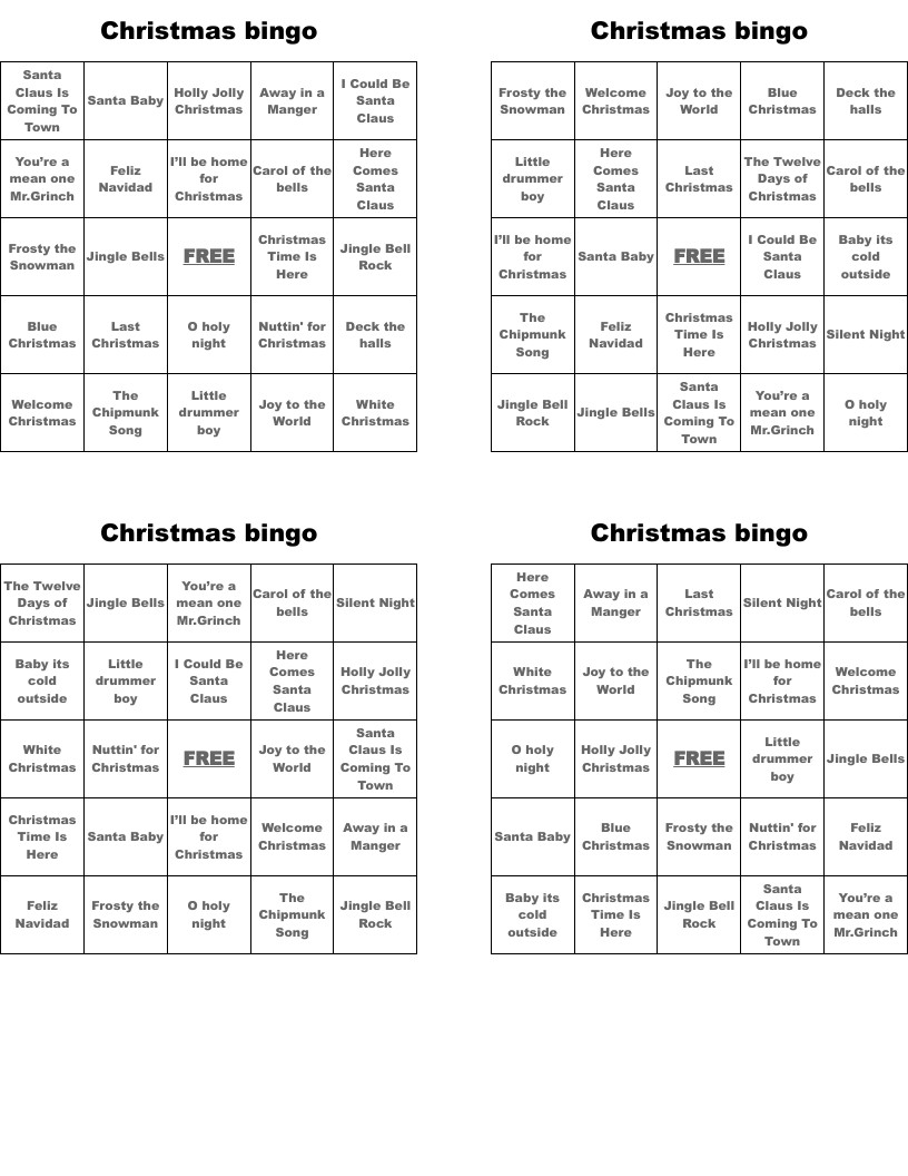 Christmas bingo
