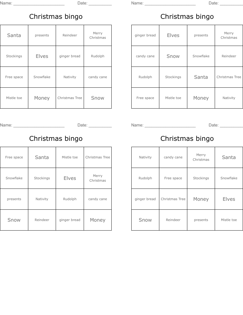 Christmas bingo