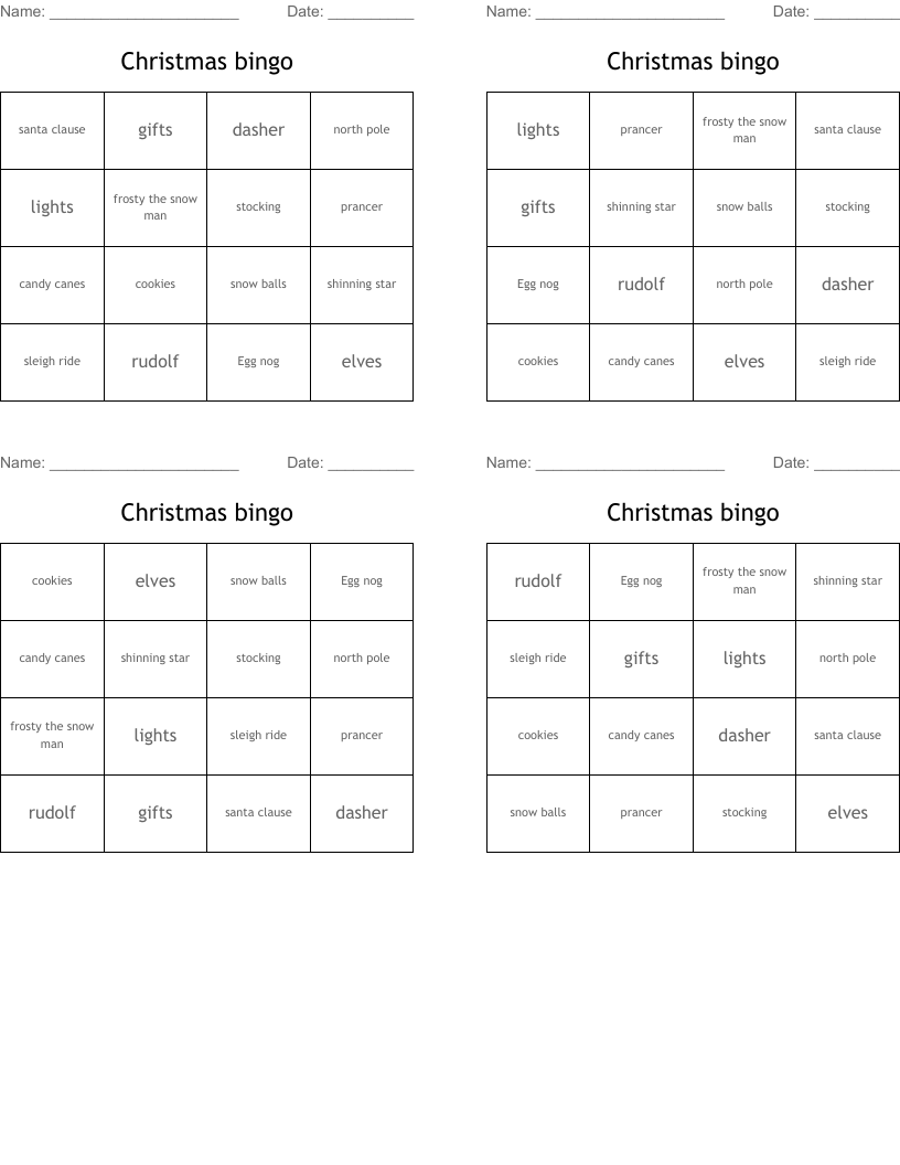 Christmas bingo