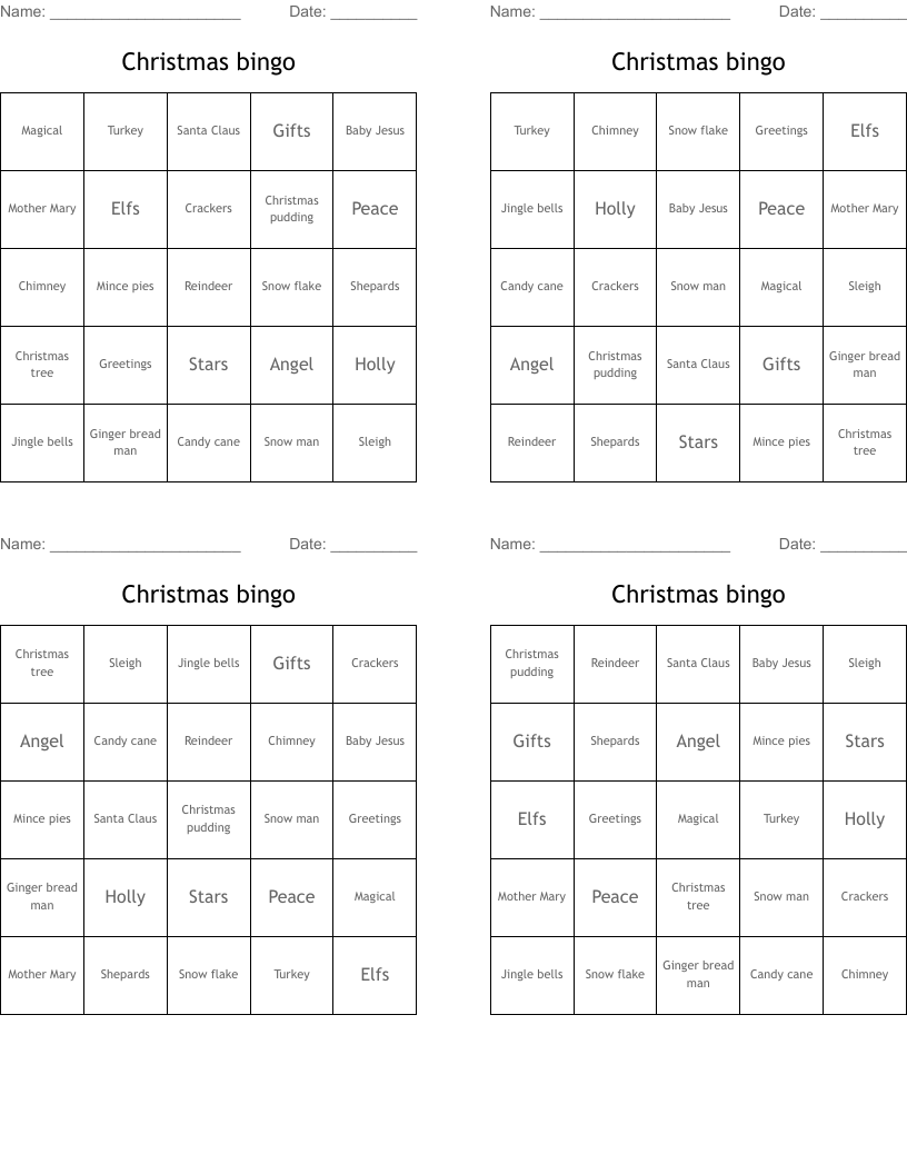 Christmas bingo