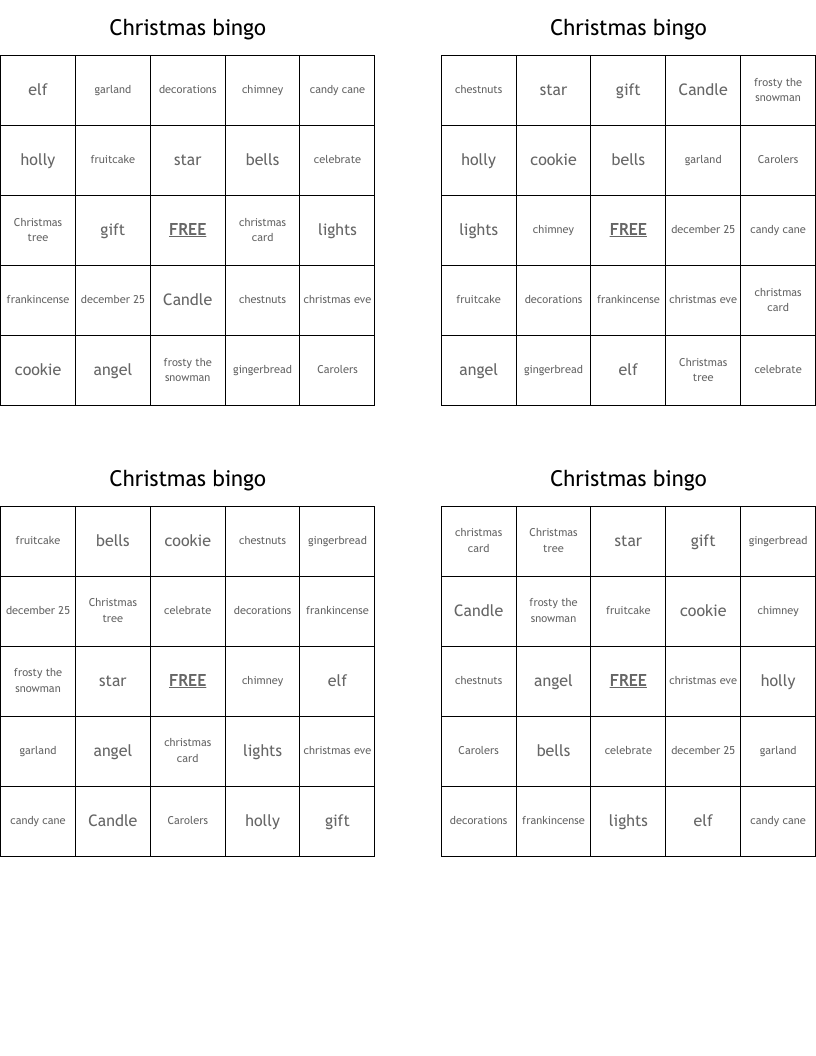 Christmas bingo