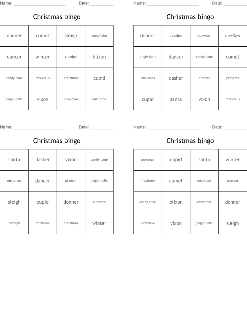 Christmas bingo