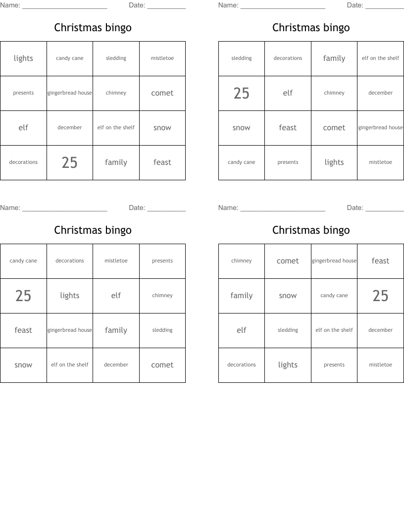Christmas bingo