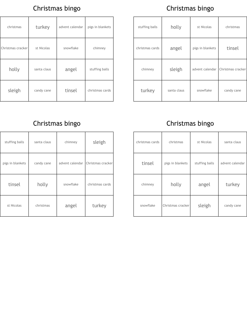 Christmas bingo