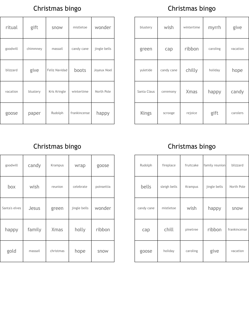Christmas bingo
