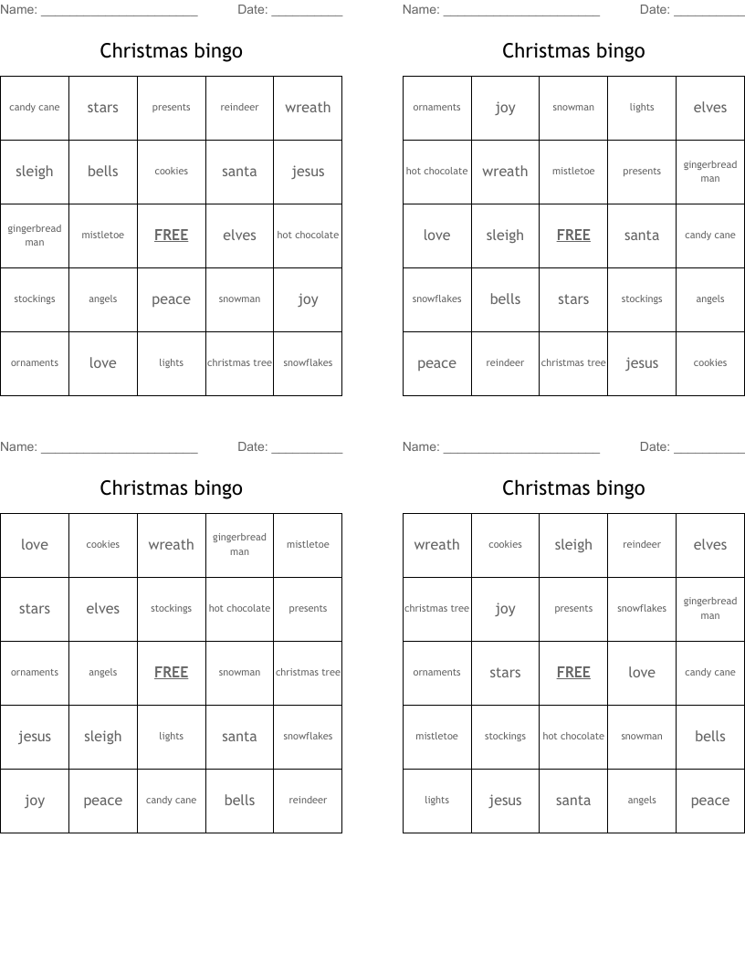 Christmas bingo 