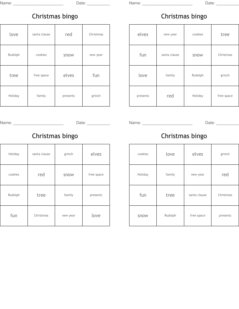 Christmas bingo 