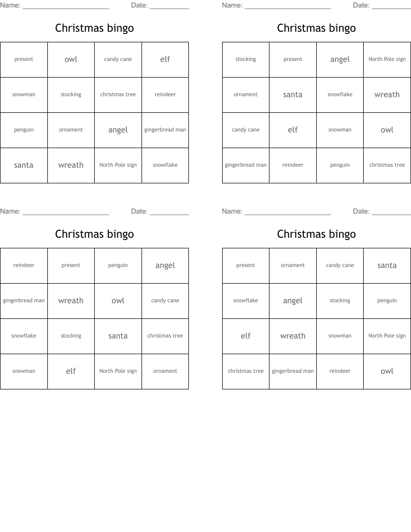 Christmas bingo 