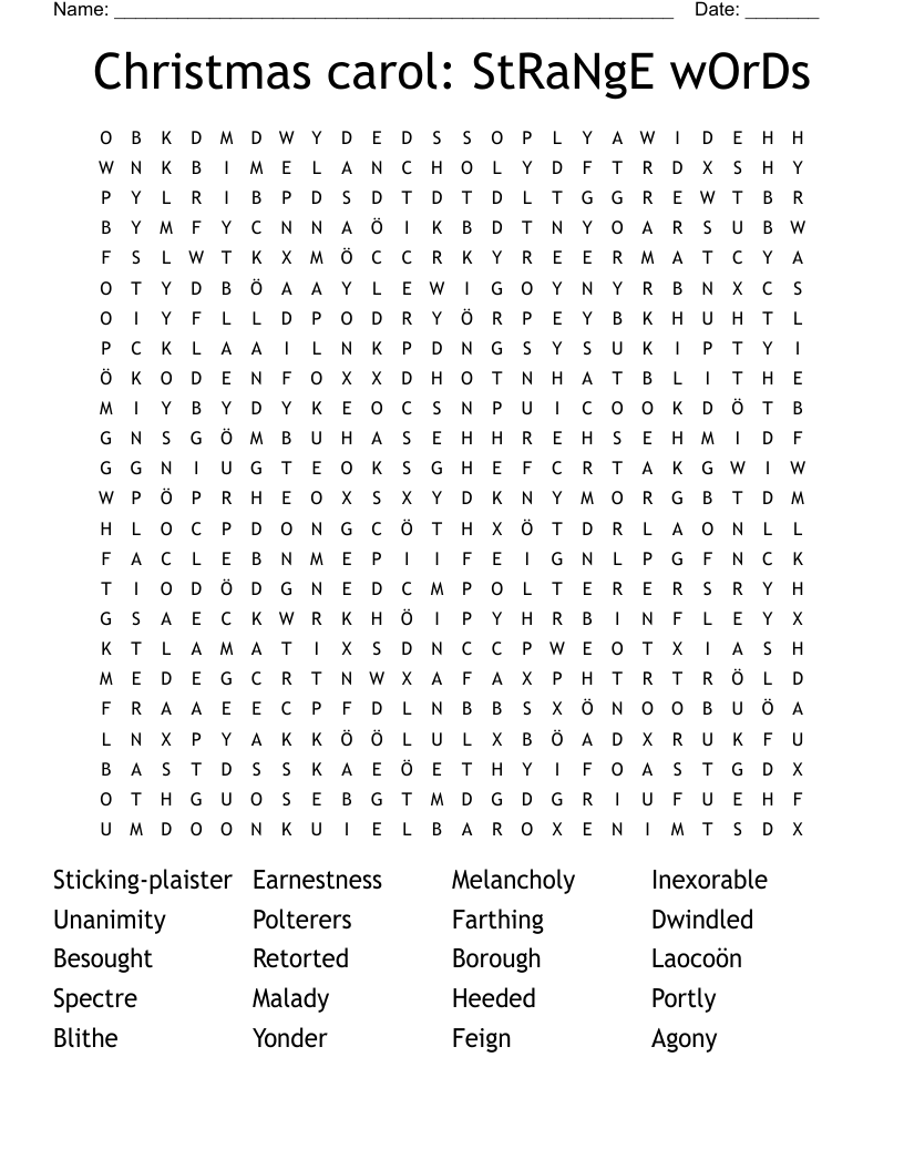 Christmas carol: StRaNgE wOrDs Word Search