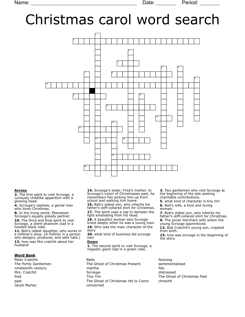 Christmas carol word search Crossword