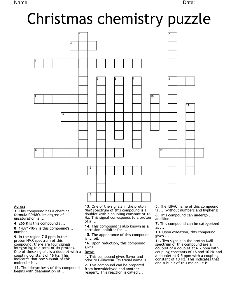 Christmas chemistry puzzle Crossword