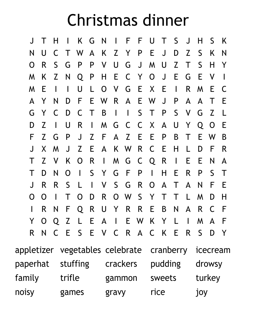 Christmas dinner Word Search
