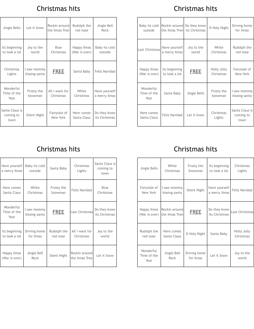 Christmas hits  Bingo Cards
