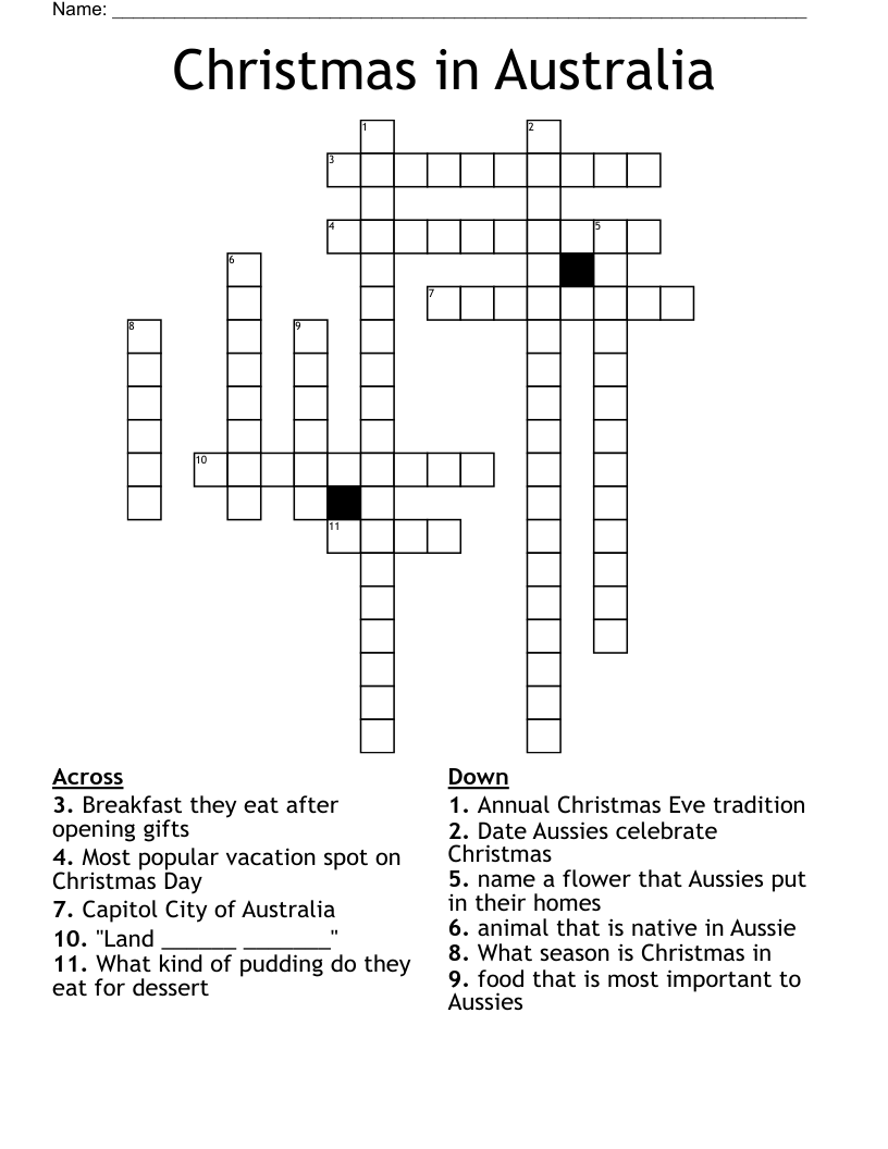 Christmas in Australia Crossword