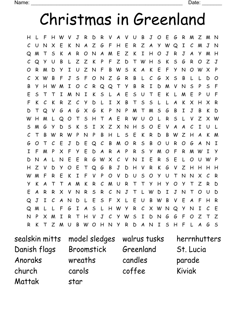 Christmas in Greenland Word Search