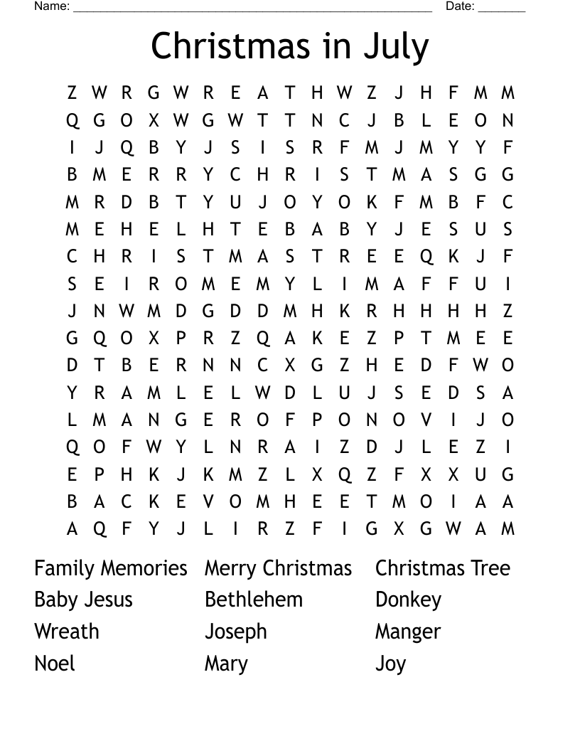 Christmas in July Word Search