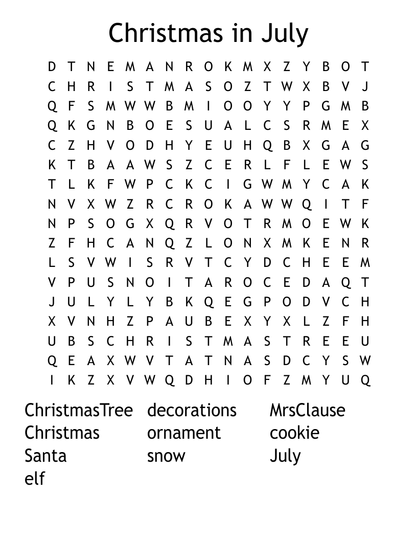 Christmas in July Word Search