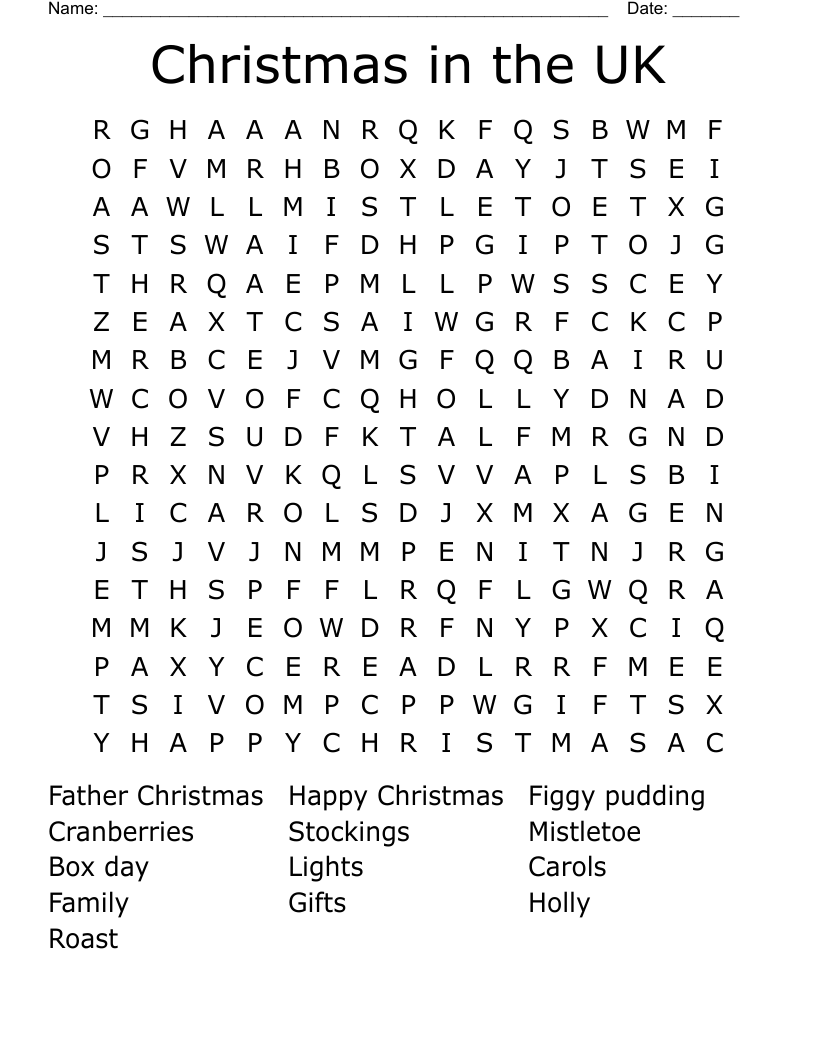 Christmas in the UK Word Search