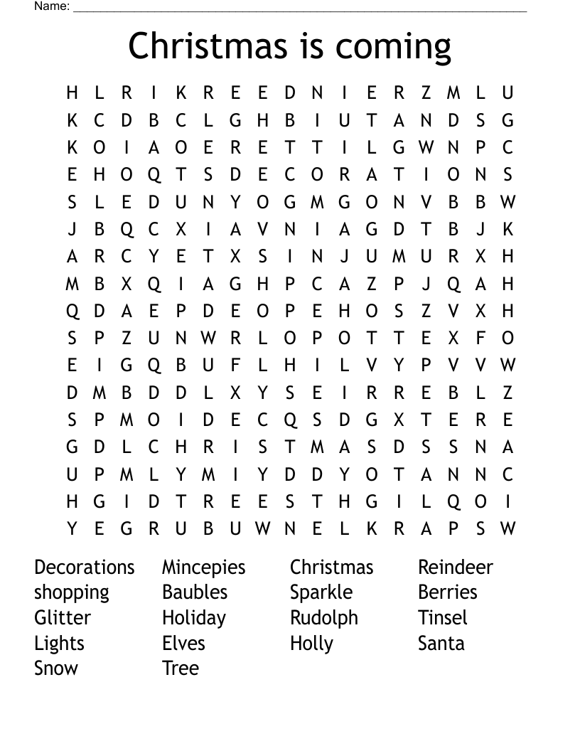 Christmas is coming Word Search