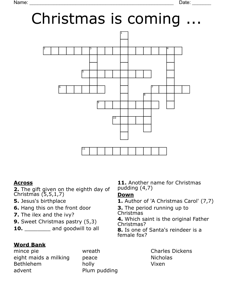 Christmas is coming ... Crossword