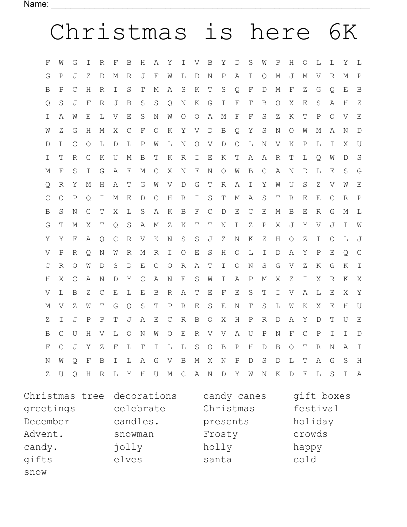 Christmas is here 6K Word Search