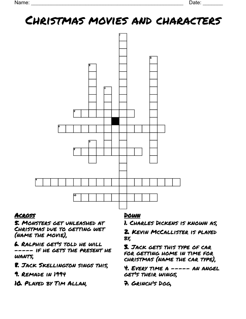 Christmas movies and characters Crossword