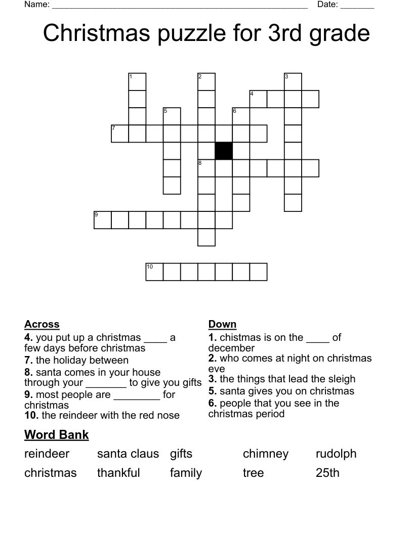 Christmas puzzle for 3rd grade Crossword