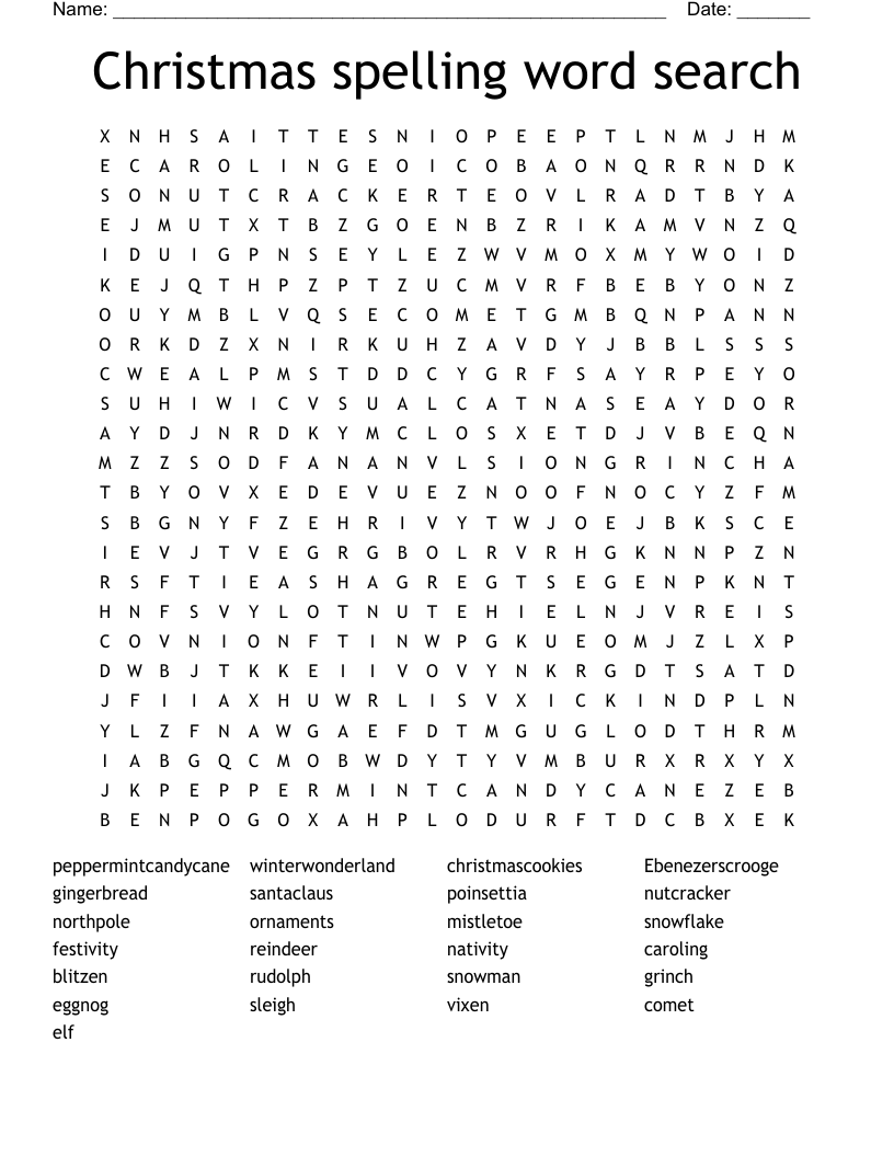 Christmas spelling word search