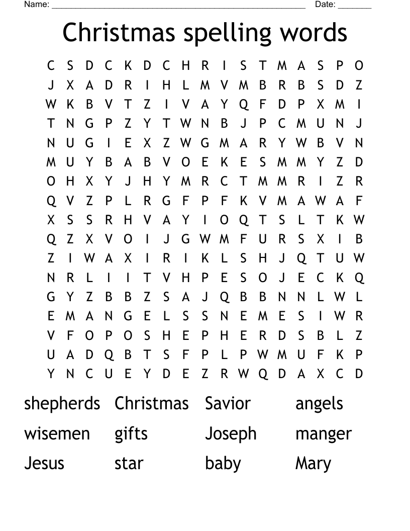 Christmas spelling words  Word Search