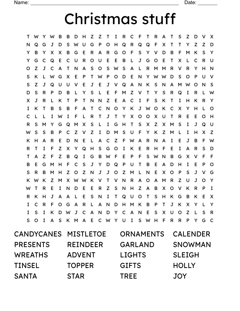 Christmas stuff  Word Search