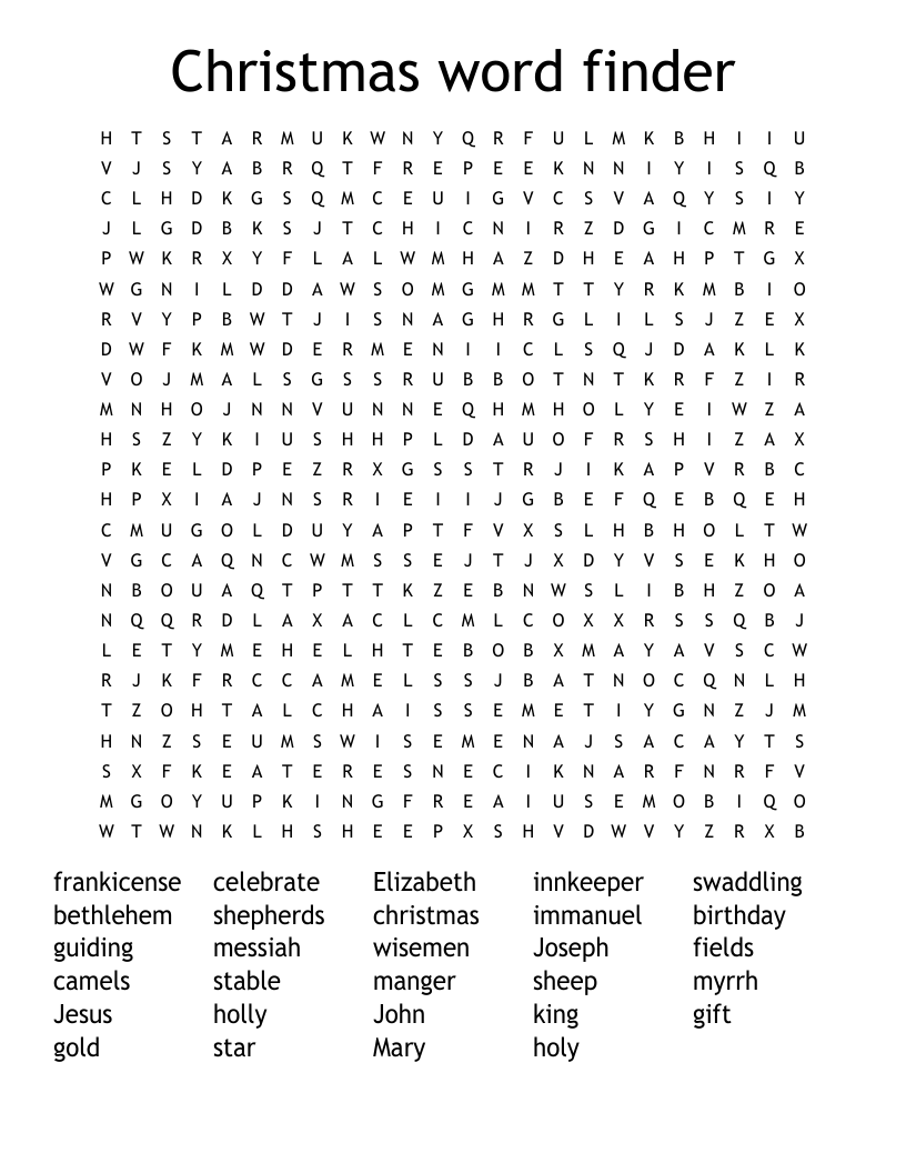 Christmas word finder Word Search
