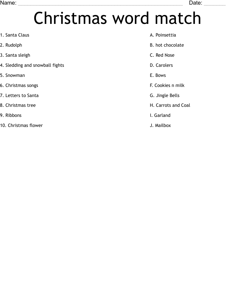 Christmas word match Worksheet