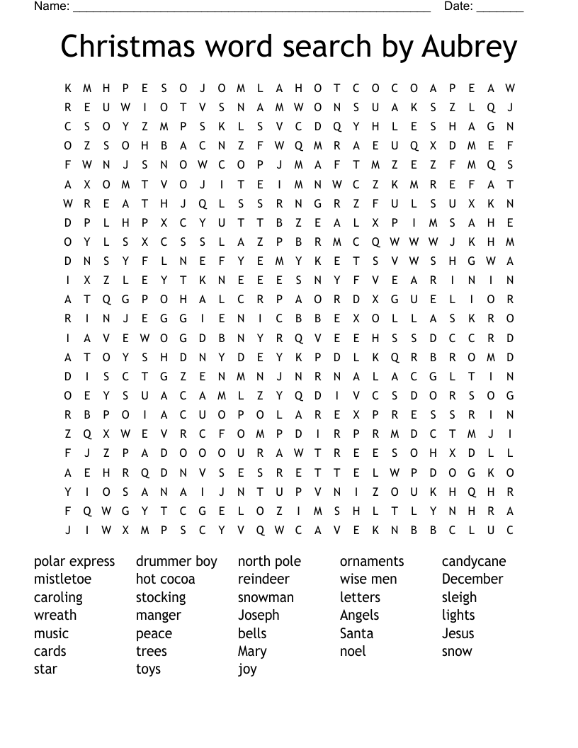 Christmas word search by Aubrey