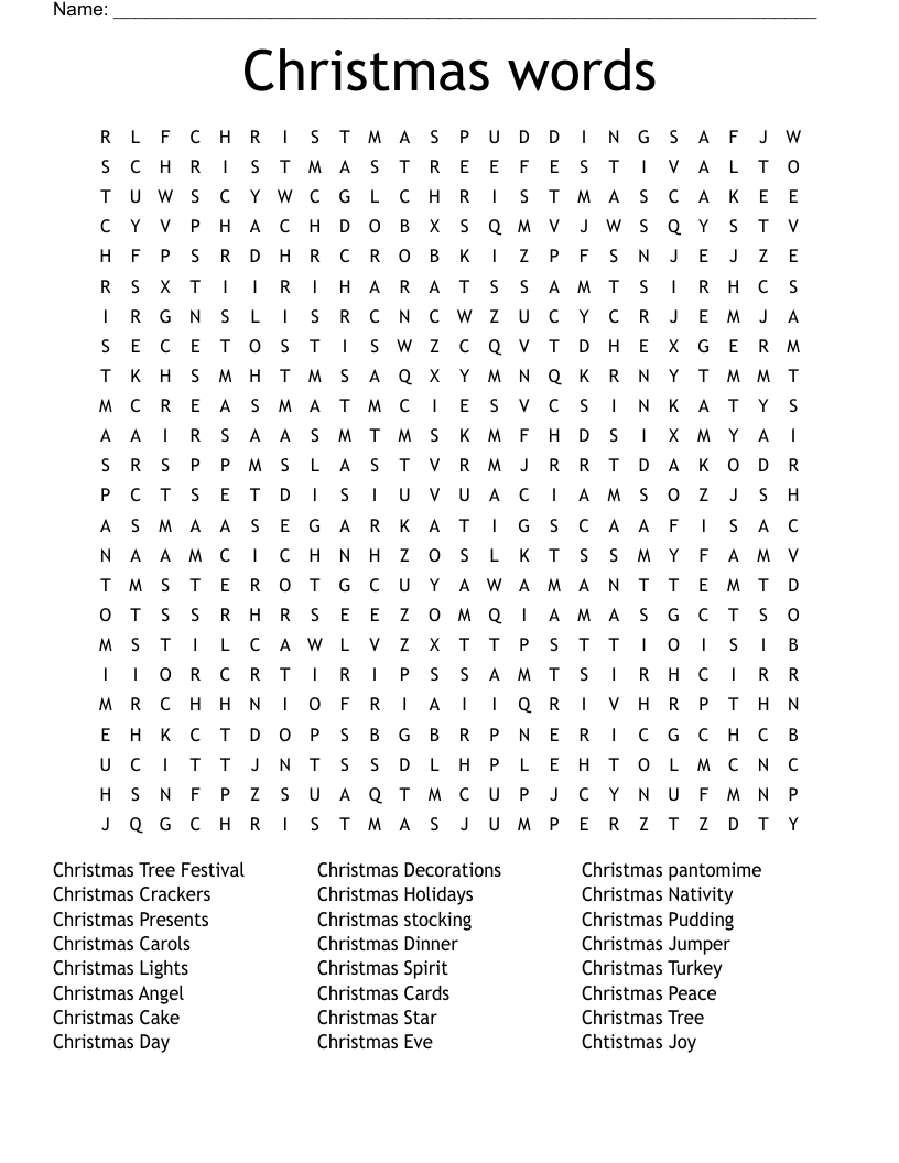 Christmas words Word Search
