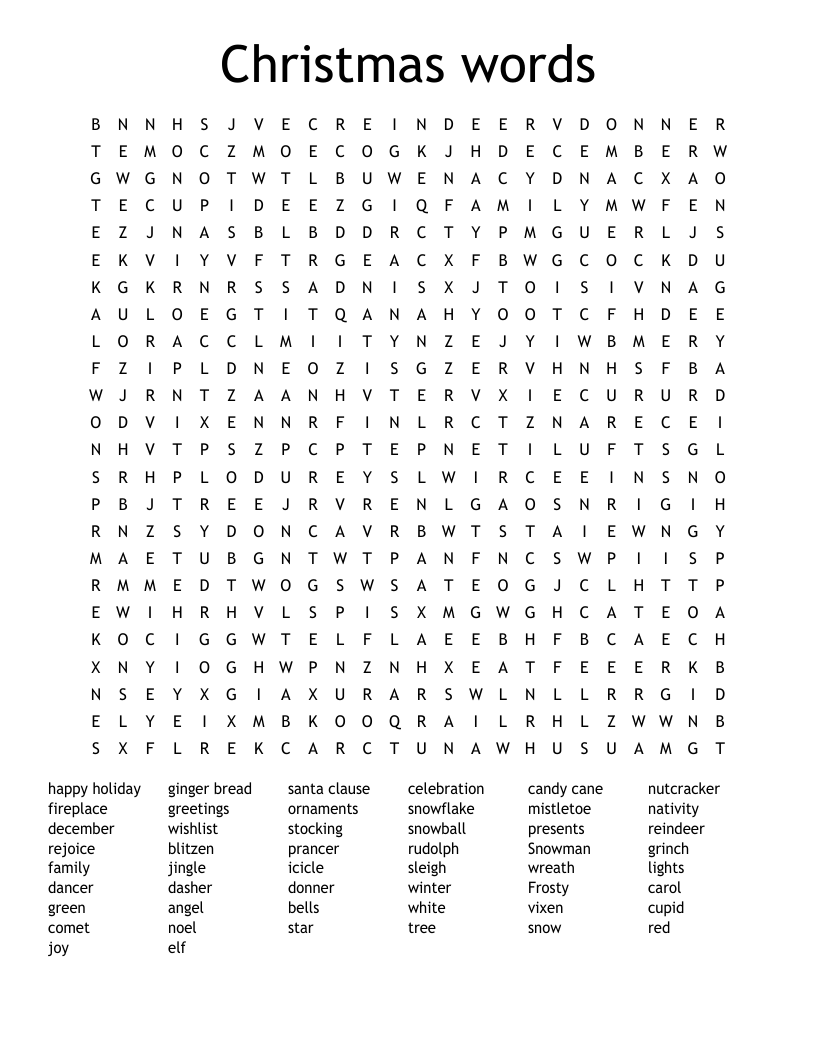 Christmas words Word Search