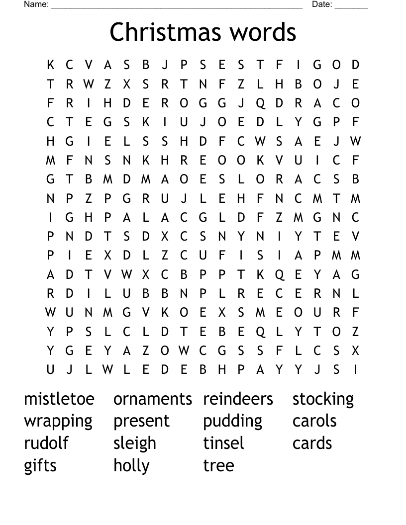 Christmas words Word Search