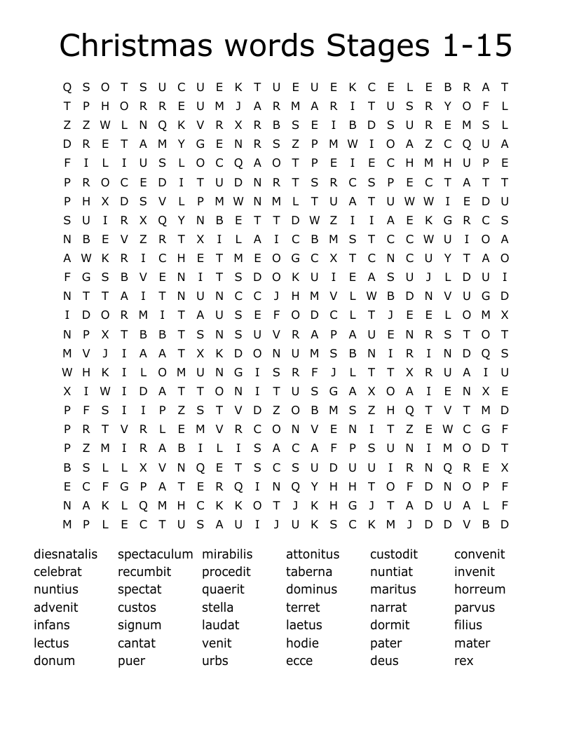 Christmas words Stages 1-15 Word Search