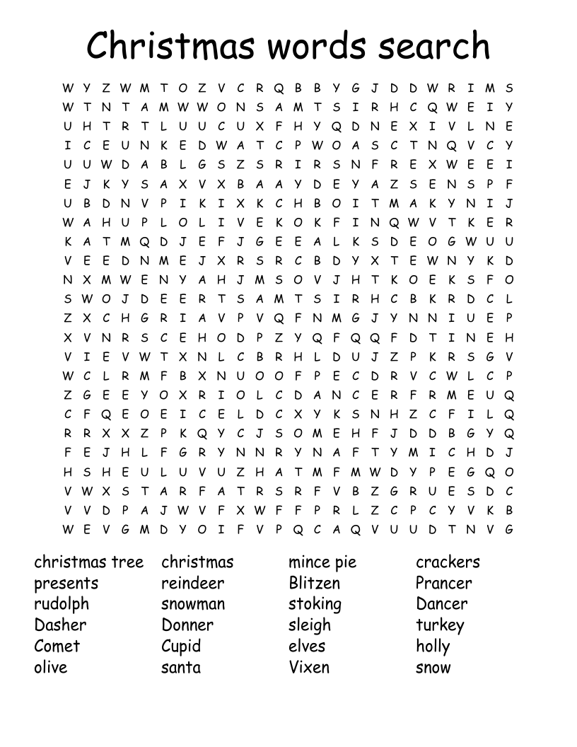 Christmas words search  Word Search