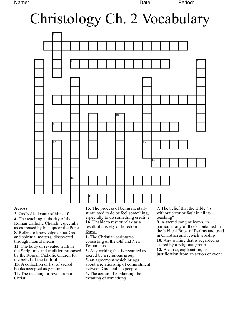 Christology Ch. 2 Vocabulary Crossword