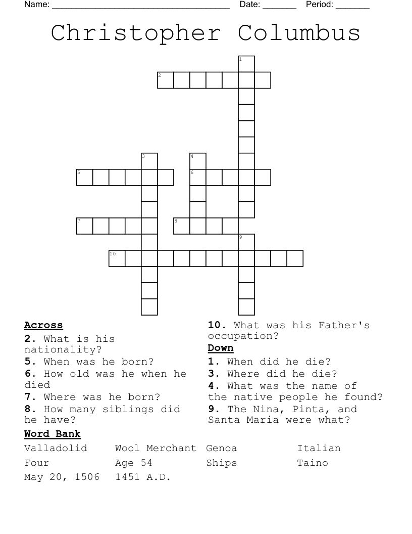 Christopher Columbus Crossword
