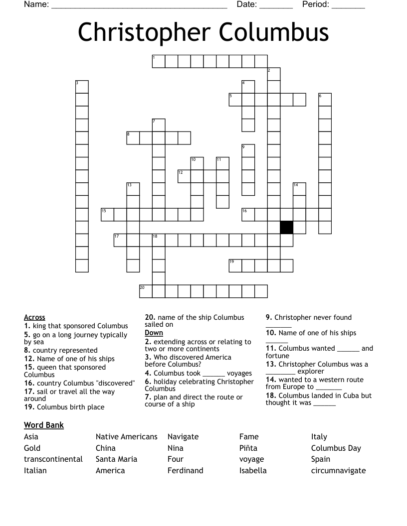 Christopher Columbus Crossword
