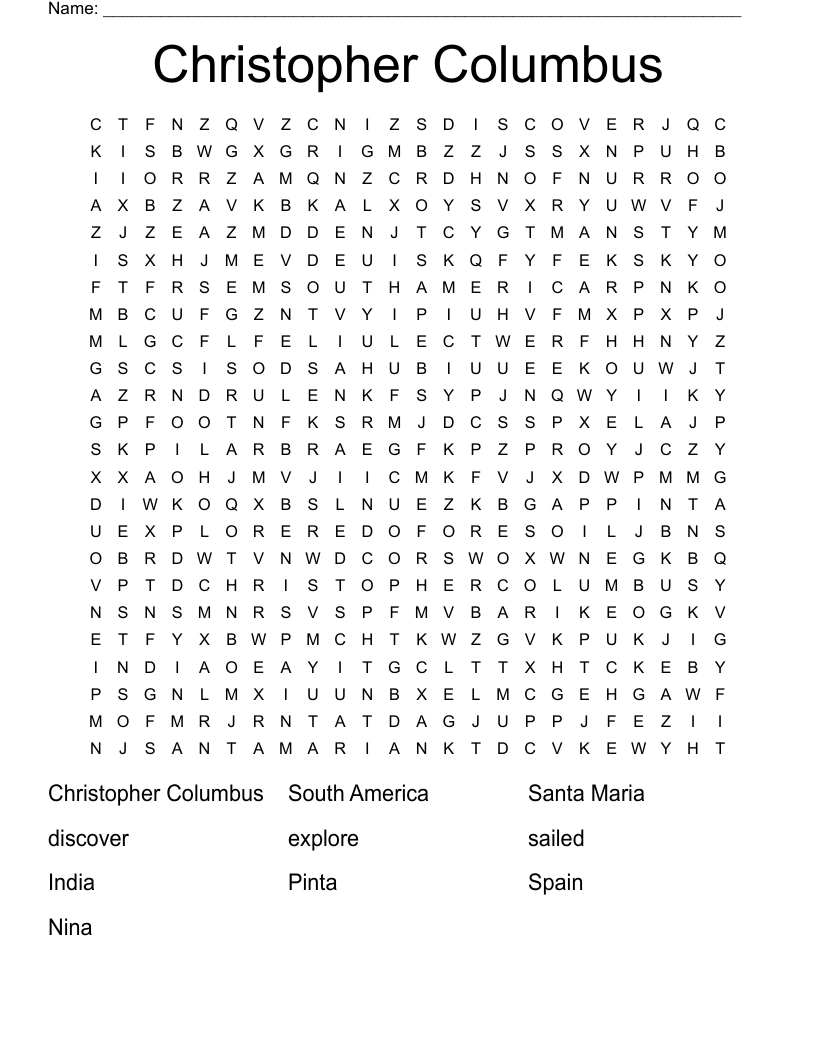 Christopher Columbus Word Search
