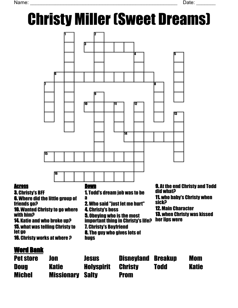 Christy Miller (Sweet Dreams) Crossword
