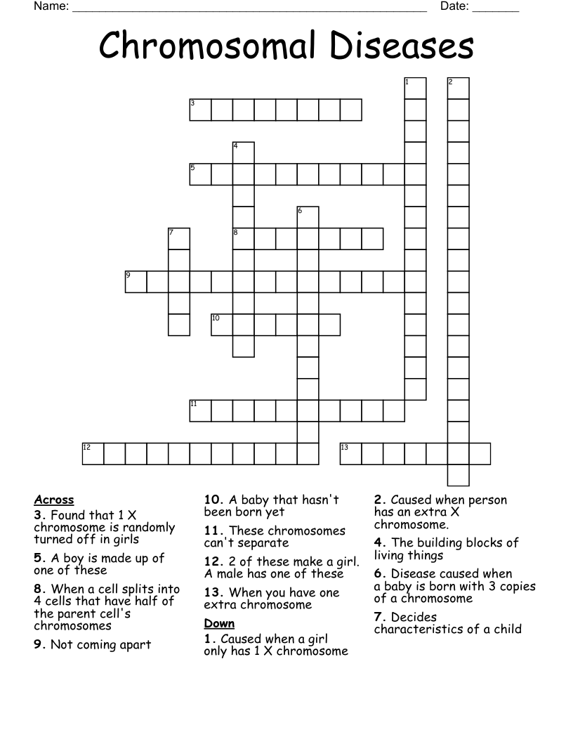 Chromosomal Diseases  Crossword