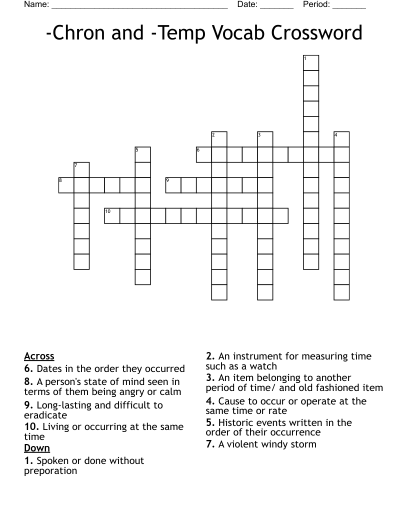 -Chron and -Temp Vocab Crossword 